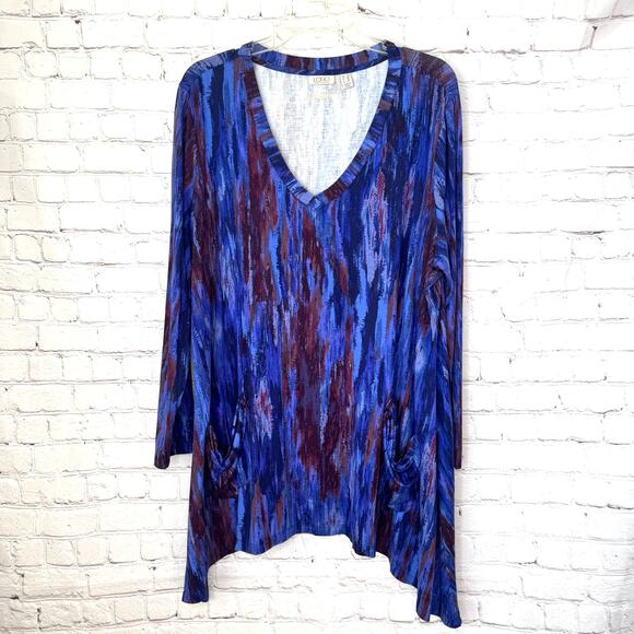 LOGO Lori Goldstein Legacy X Wms Blue Purple Artsy Stretch Knit Tunic Top Sz 2X - Picture 1 of 7